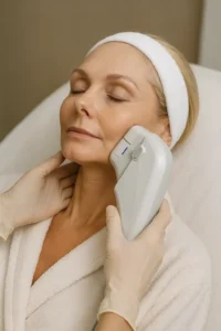 Woman receiving HIFU non surgical facelift treatment Runcorn
